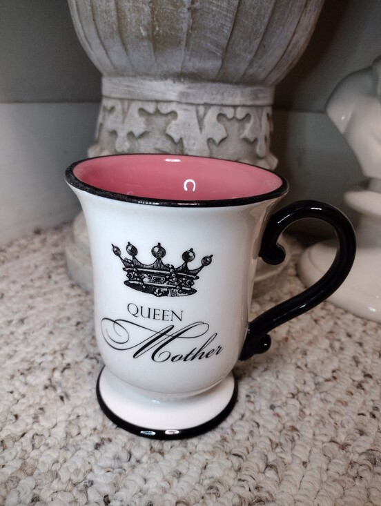 Grasslands Road Other - Grasslands Road "Queen Mother" Pink, White & Black Ceramic Pedestal Coffee Mug